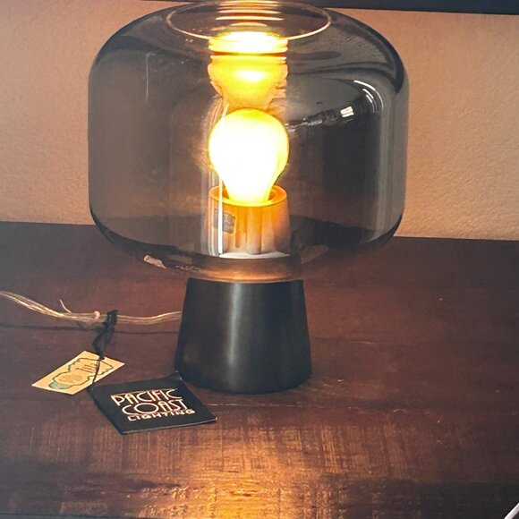 NWT Dusk Dawn Smoked Glass Drum Table Lamp Nordic Style - Picture 7 of 7